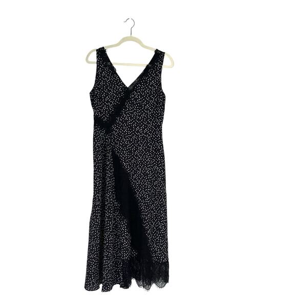 Lewit Lace Trim Silk Midi Dress navy night jane print Size 6 Feminine Retro Boho - Picture 2 of 11